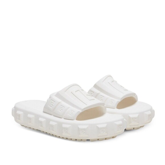 NIB Balmain White Ari Men Rubber Slip On Slides Sandal Embossed Logo 42/ 9 US - Picture 3 of 15